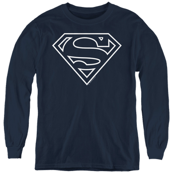 Navy youth long sleeve t-shirt with Superman Navy & White Shield graphic