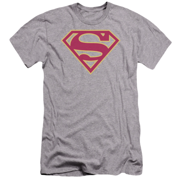 Athletic heather men's premium slim fit t-shirt with Superman Red & Gold Shield graphic