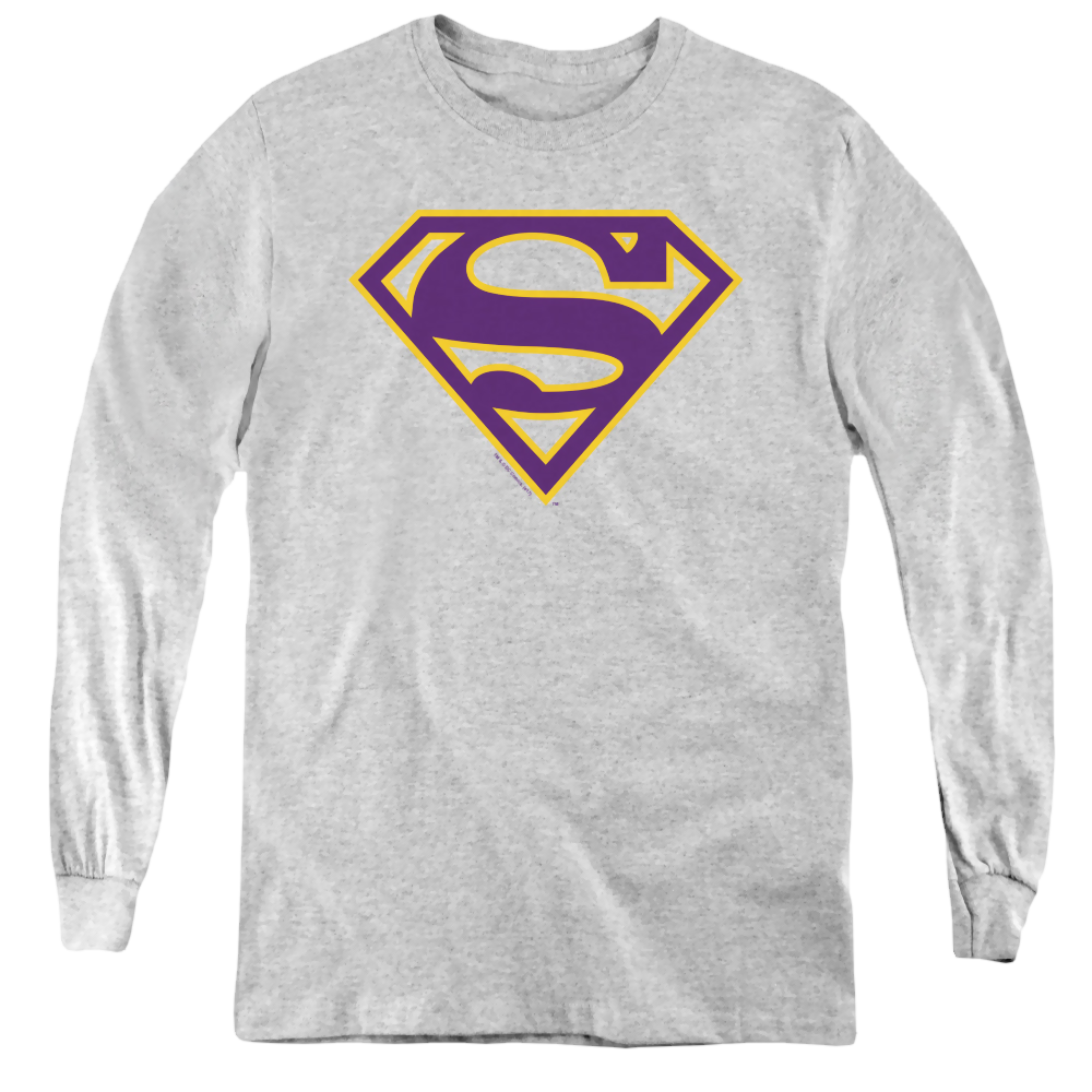 Superman Purple & Gold Shield - Youth Long Sleeve T-Shirt Youth Long Sleeve T-Shirt Superman   