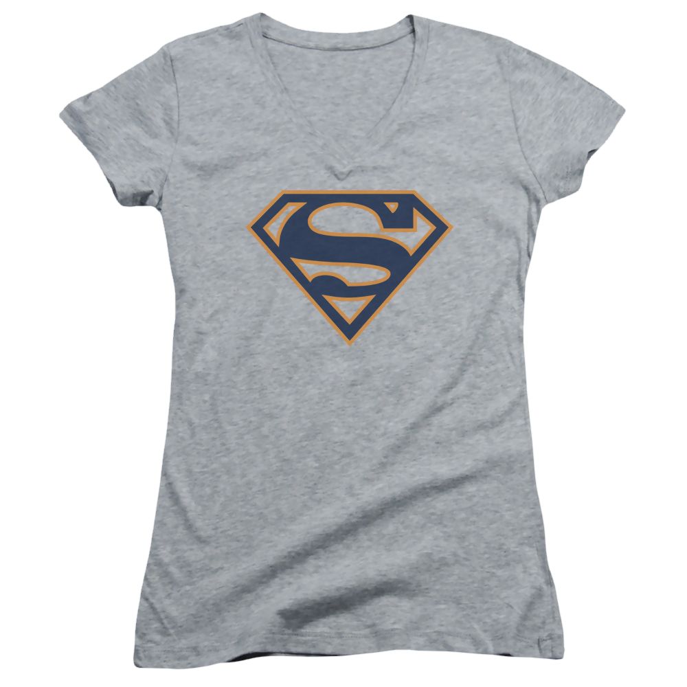 Superman Navy & Orange Shield - Juniors V-Neck T-Shirt Juniors V-Neck T-Shirt Superman   