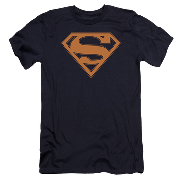 Navy men's premium slim fit t-shirt with Superman Navy & Orange Shield graphic