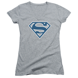 Superman Blue & White Shield - Juniors V-Neck T-Shirt Juniors V-Neck T-Shirt Superman   
