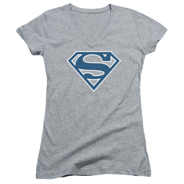 Superman Blue & White Shield - Juniors V-Neck T-Shirt Juniors V-Neck T-Shirt Superman   