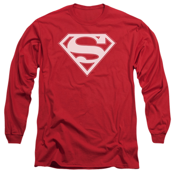 Red men's long sleeve t-shirt with Superman Red & White Shield graphic