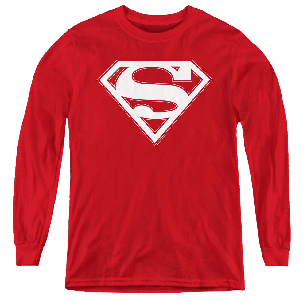 Superman Red & White Shield - Youth Long Sleeve T-Shirt Youth Long Sleeve T-Shirt Superman   