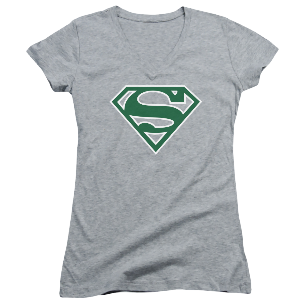 Superman Green & White Shield - Juniors V-Neck T-Shirt Juniors V-Neck T-Shirt Superman   