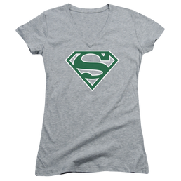 Superman Green & White Shield - Juniors V-Neck T-Shirt Juniors V-Neck T-Shirt Superman   