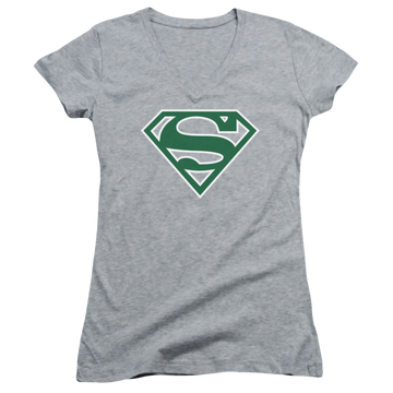 Superman Green & White Shield - Juniors V-Neck T-Shirt Juniors V-Neck T-Shirt Superman   