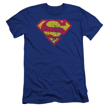 Royal men's premium slim fit t-shirt with Superman Classic Logo Distressed graphic