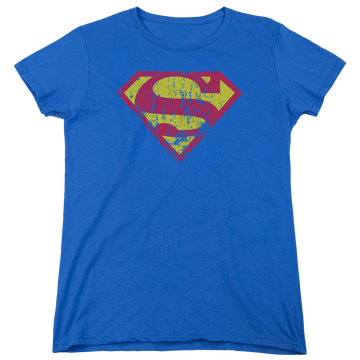 Royal women's t-shirt with Superman Classic Logo Distressed graphic
