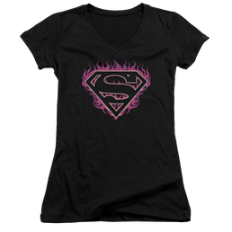 Superman Fuchsia Flames - Juniors V-Neck T-Shirt Juniors V-Neck T-Shirt Superman   