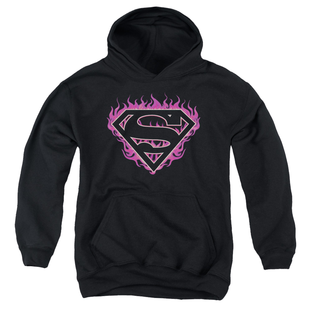 Superman Fuchsia Flames - Youth Hoodie Youth Hoodie (Ages 8-12) Superman   