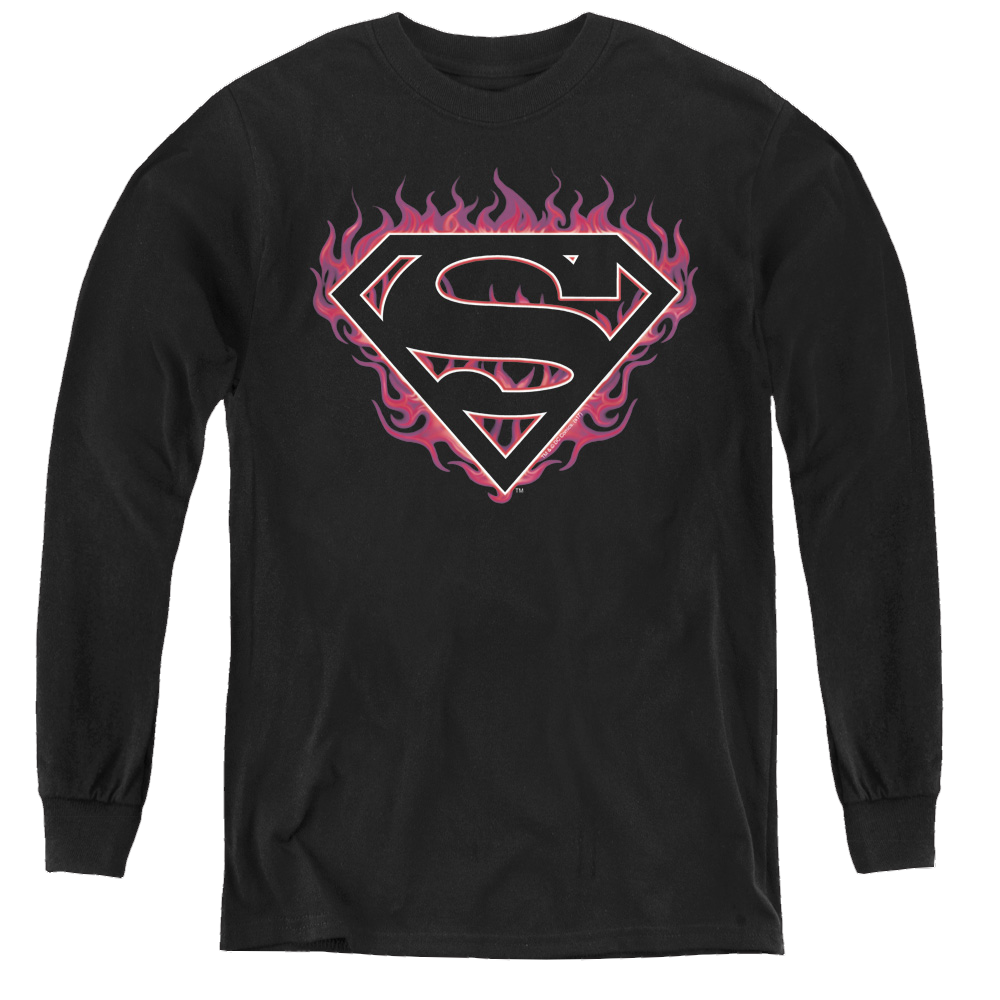 Superman Fuchsia Flames - Youth Long Sleeve T-Shirt Youth Long Sleeve T-Shirt Superman   