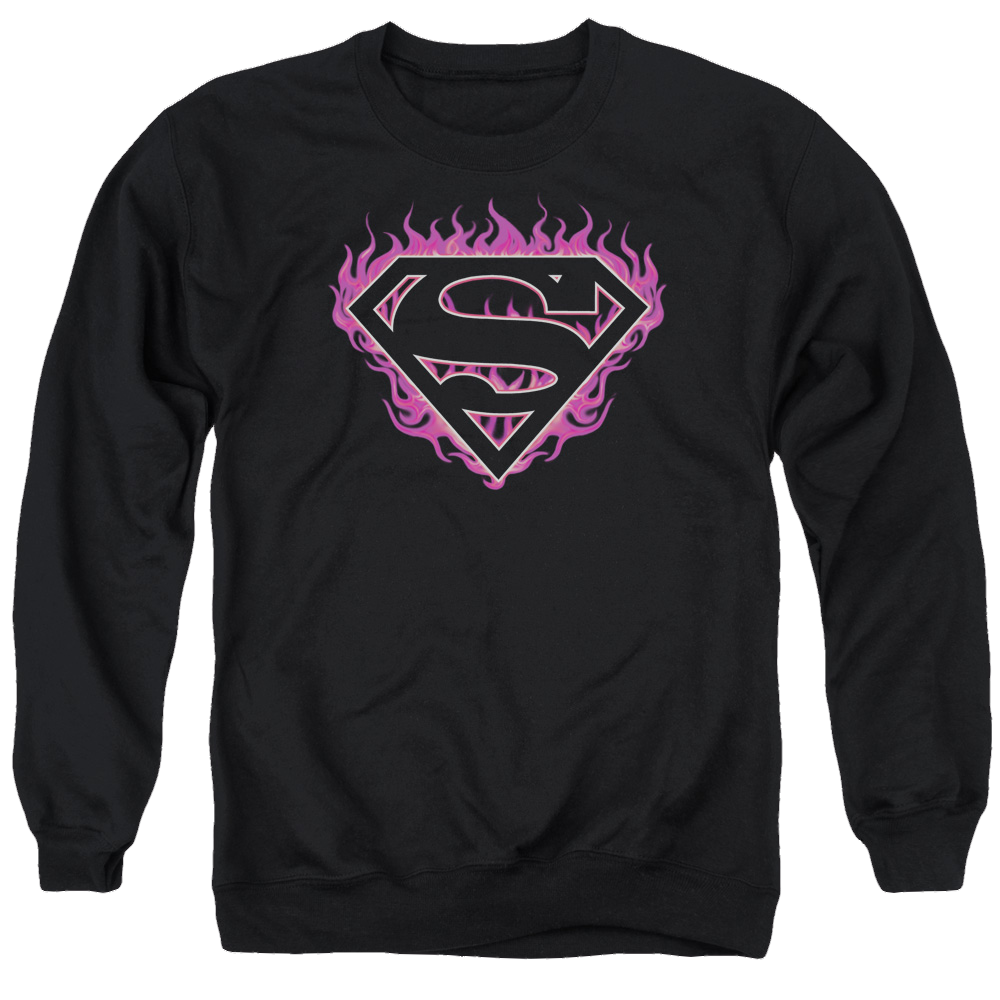 Superman Fuchsia Flames - Men's Crewneck Sweatshirt Men's Crewneck Sweatshirt Superman   
