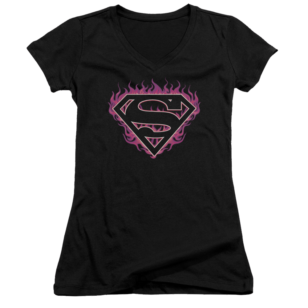 Superman Fuchsia Flames - Juniors V-Neck T-Shirt Juniors V-Neck T-Shirt Superman   