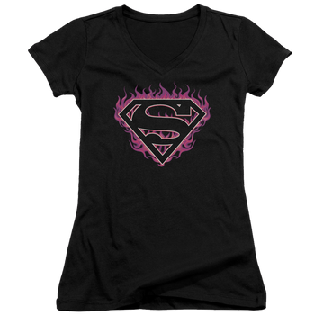 Superman Fuchsia Flames - Juniors V-Neck T-Shirt Juniors V-Neck T-Shirt Superman   