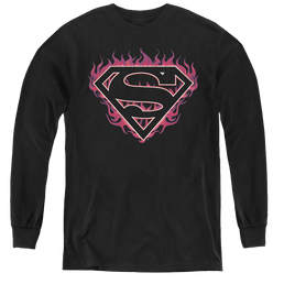 Superman Fuchsia Flames - Youth Long Sleeve T-Shirt Youth Long Sleeve T-Shirt Superman   
