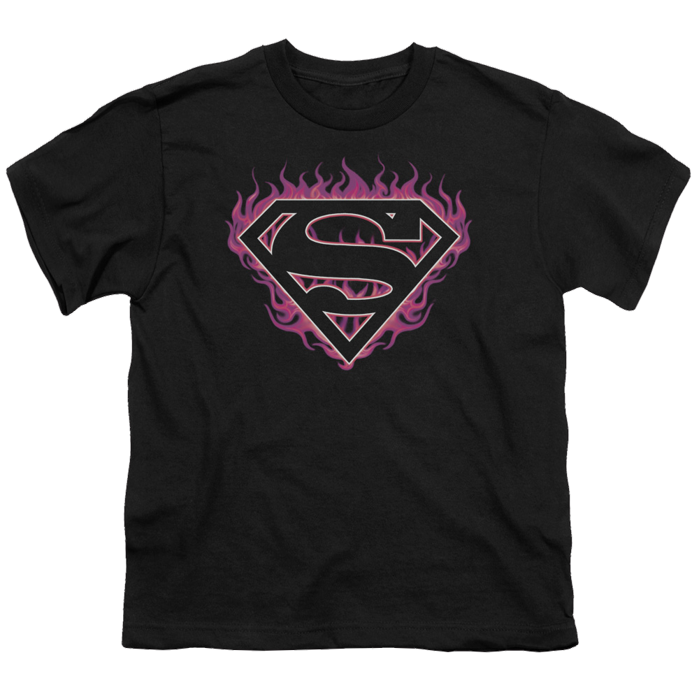 Superman Fuchsia Flames - Youth T-Shirt Youth T-Shirt (Ages 8-12) Superman   