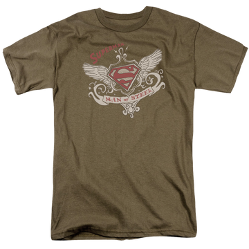 Safari green men's regular fit t-shirt with Superman Victorian Wings Supes graphic