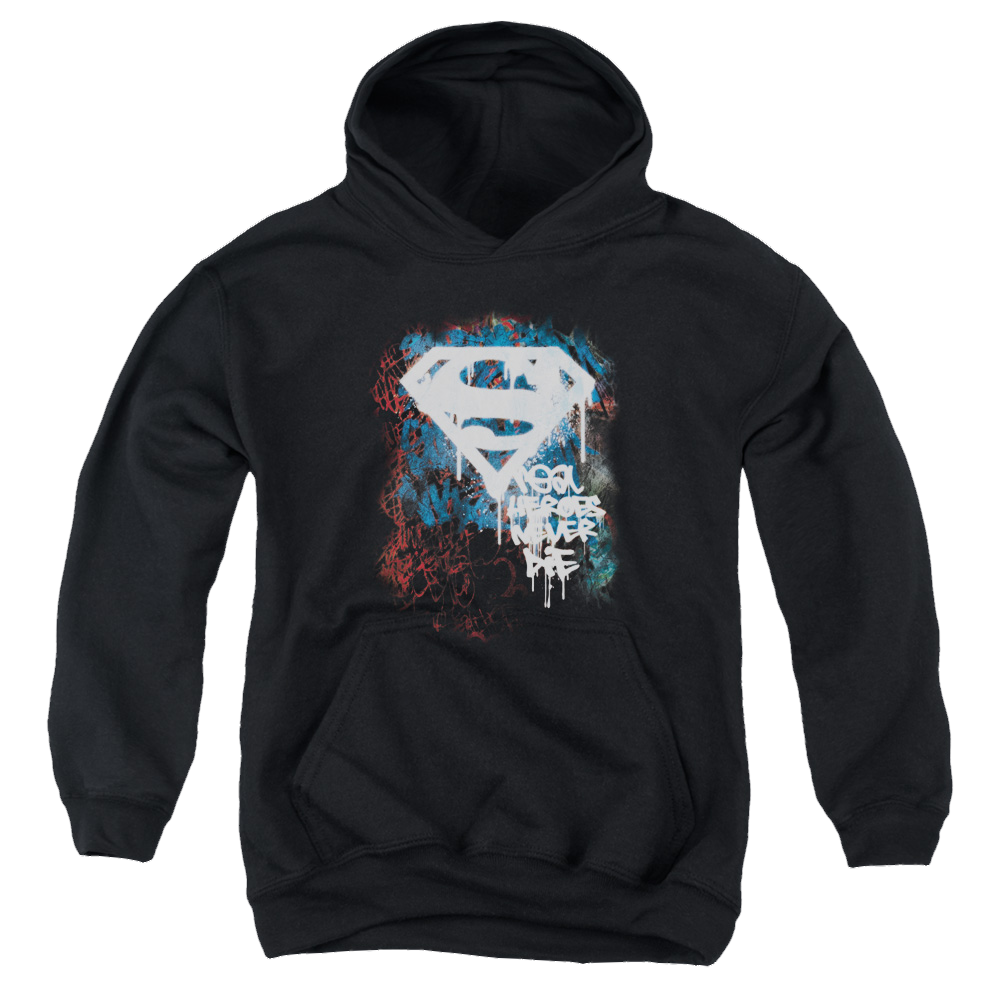 Superman Real Heroes Never Die - Youth Hoodie Youth Hoodie (Ages 8-12) Superman   