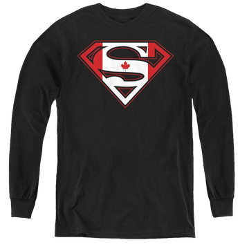 Black youth long sleeve t-shirt with Superman Canadian Shield graphic
