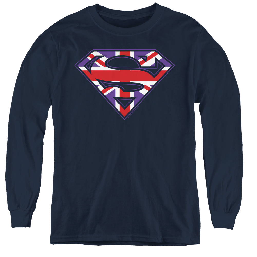 Superman Great Britian Shield - Youth Long Sleeve T-Shirt Youth Long Sleeve T-Shirt Superman   