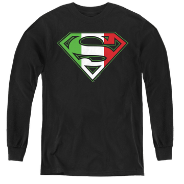 Black youth long sleeve t-shirt with Superman Italian Shield graphic