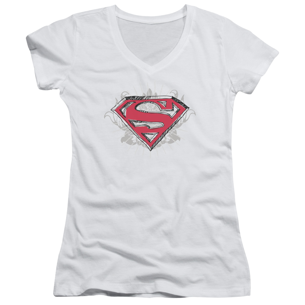 Superman Hastily Drawn Shield - Juniors V-Neck T-Shirt Juniors V-Neck T-Shirt Superman   