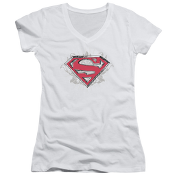 Superman Hastily Drawn Shield - Juniors V-Neck T-Shirt Juniors V-Neck T-Shirt Superman   