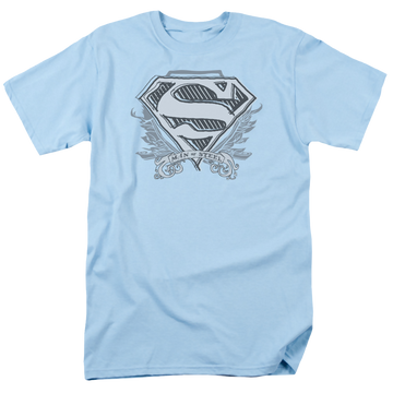 Light blue men's regular fit t-shirt with Superman Sketchy Crest Shield graphic