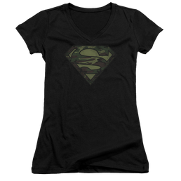 Superman Camo Logo Distressed - Juniors V-Neck T-Shirt Juniors V-Neck T-Shirt Superman   