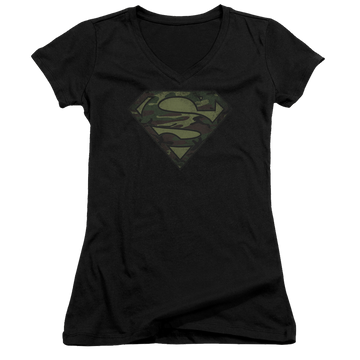 Superman Camo Logo Distressed - Juniors V-Neck T-Shirt Juniors V-Neck T-Shirt Superman   