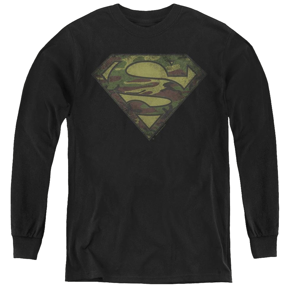 Superman Camo Logo Distressed - Youth Long Sleeve T-Shirt Youth Long Sleeve T-Shirt Superman   