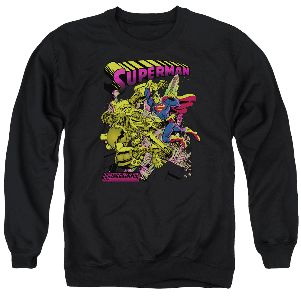 Superman Versus Metallo Blacklight - Men's Crewneck Sweatshirt Men's Crewneck Sweatshirt Superman   