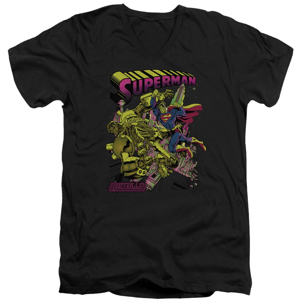 Superman Versus Metallo Blacklight - Men's V-Neck T-Shirt Men's V-Neck T-Shirt Superman   