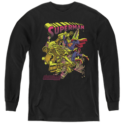 Superman Versus Metallo Blacklight - Youth Long Sleeve T-Shirt Youth Long Sleeve T-Shirt Superman   