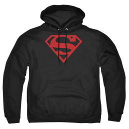 Superman Red On Black Shield - Pullover Hoodie Pullover Hoodie Superman   