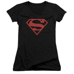Superman Red On Black Shield - Juniors V-Neck T-Shirt Juniors V-Neck T-Shirt Superman   