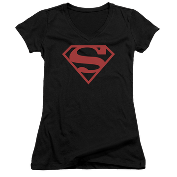 Superman Red On Black Shield - Juniors V-Neck T-Shirt Juniors V-Neck T-Shirt Superman   