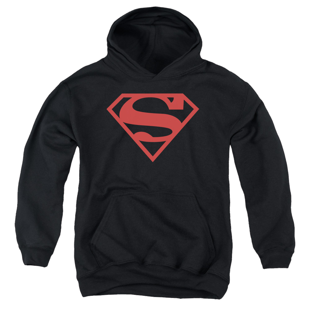 Superman Red On Black Shield - Youth Hoodie Youth Hoodie (Ages 8-12) Superman   