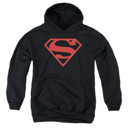 Superman Red On Black Shield - Youth Hoodie Youth Hoodie (Ages 8-12) Superman   