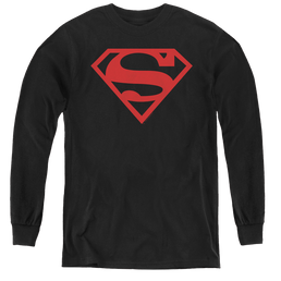 Superman Red On Black Shield - Youth Long Sleeve T-Shirt Youth Long Sleeve T-Shirt Superman   