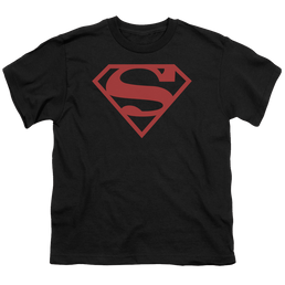 Superman Red On Black Shield - Youth T-Shirt Youth T-Shirt (Ages 8-12) Superman   