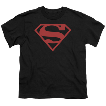 Black youth t-shirt for ages 8 to 12 with Superman Red On Black Shield graphic