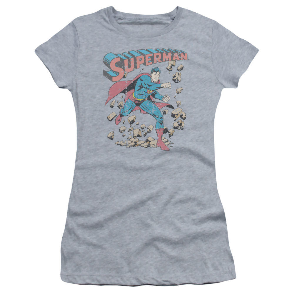 Superman Mad At Rocks - Juniors T-Shirt Juniors T-Shirt Superman   