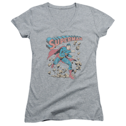 Superman Mad At Rocks - Juniors V-Neck T-Shirt Juniors V-Neck T-Shirt Superman   