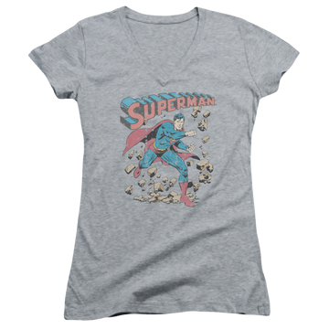 Superman Mad At Rocks - Juniors V-Neck T-Shirt Juniors V-Neck T-Shirt Superman   