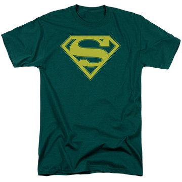 Hunter green men's regular fit t-shirt with Superman Yellow & Green Shield graphic