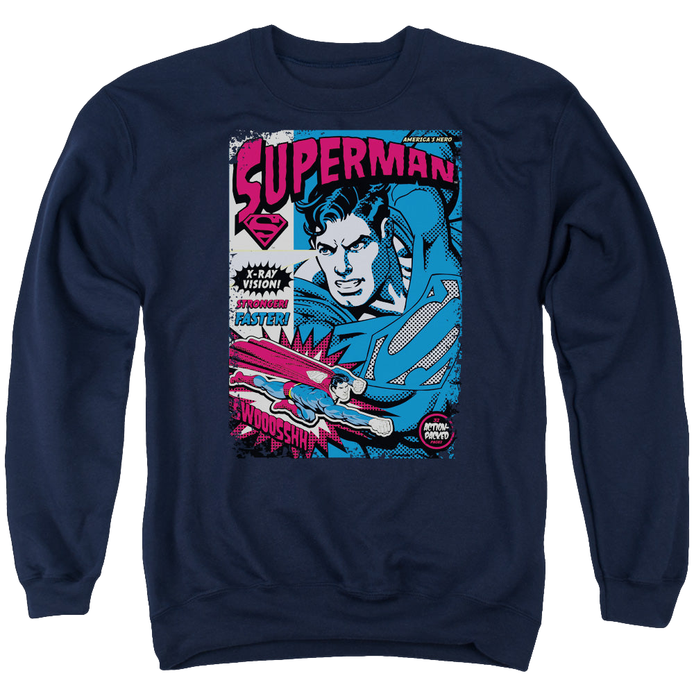 Superman Action Packed - Men's Crewneck Sweatshirt Men's Crewneck Sweatshirt Superman   