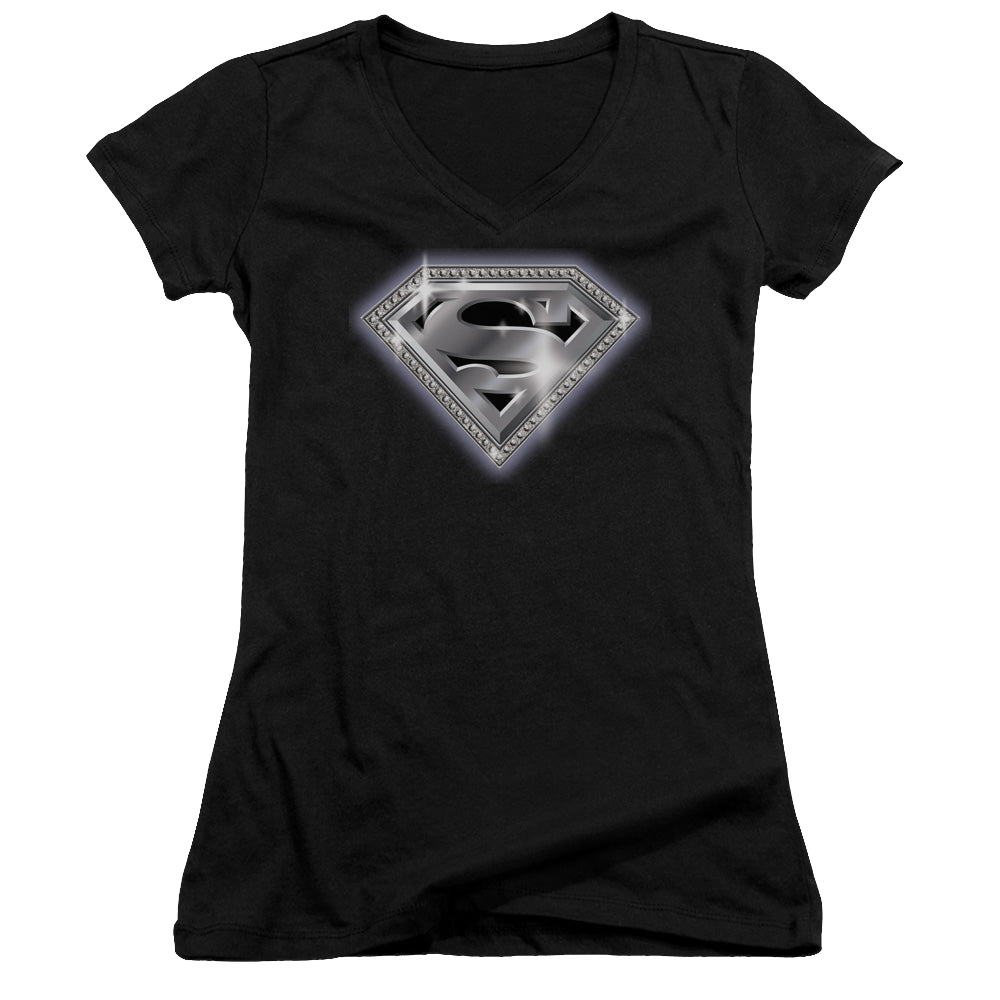 Superman Bling Shield - Juniors V-Neck T-Shirt Juniors V-Neck T-Shirt Superman   